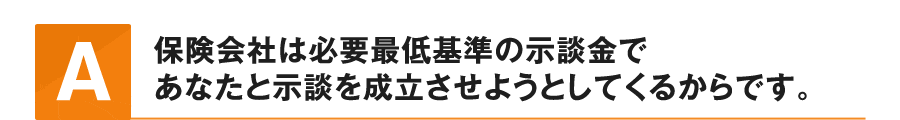 保険会社は必要最低基準の示談金であなたと示談を成立させようとしてくるからです。