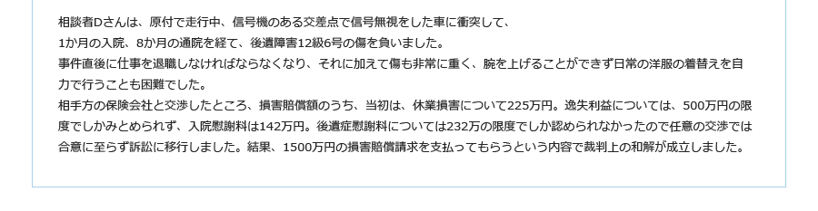 Case.4 　30代女性　後遺障害12級6号の例